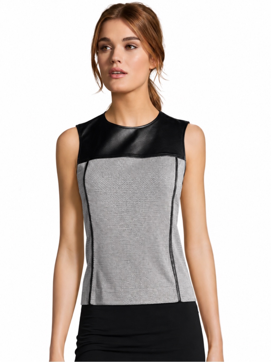 Theory âNelcie Elmore Knitâ With Leather Trim Top Size 4 Excellent Condition!